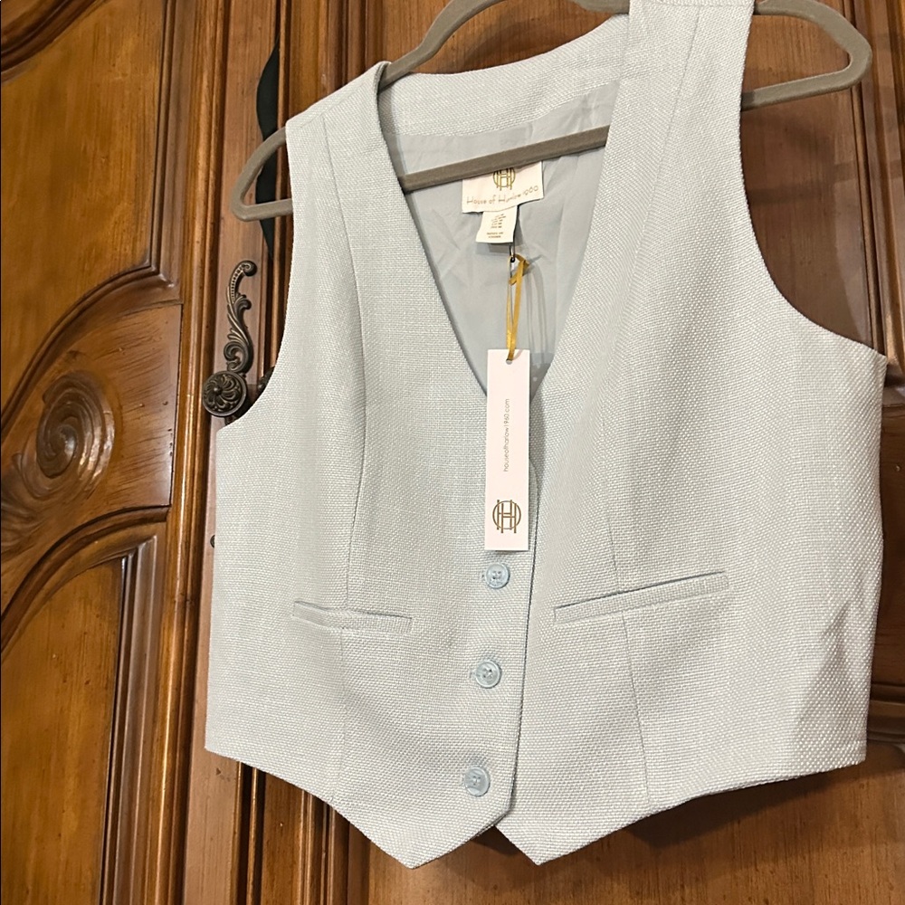 NEW House of Harlow 1960 Ice melt Blue Button Closure Small Tweed Vest M